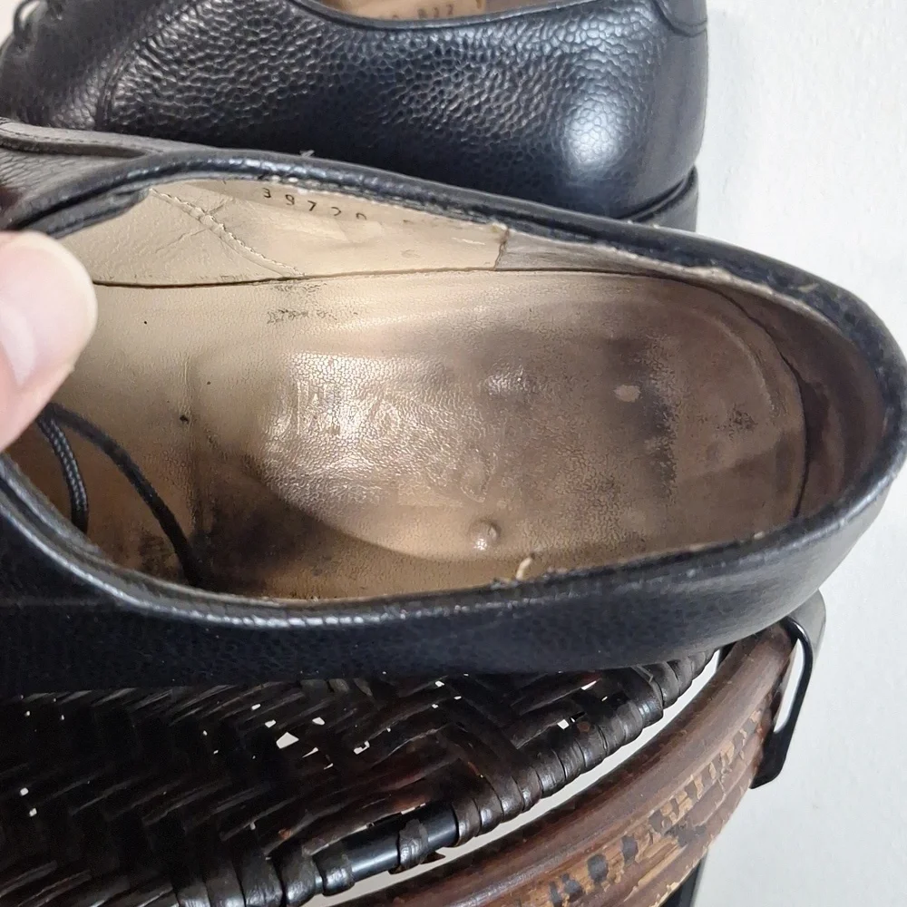 Salvatore Ferragamo Black Pebble Leather Casual Lace Up Derby Men Size 10 Oxford